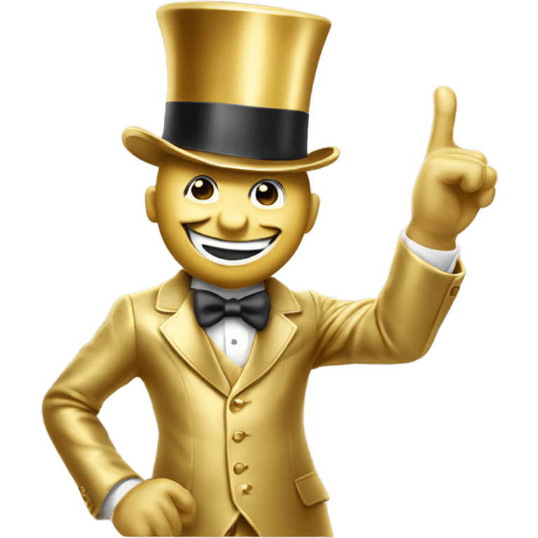 Monopoly man in the golden suit and golden hat winking and pointing to the viewer emoji