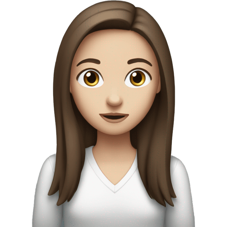 girl with straight brown hair and blue eyes peacing emoji