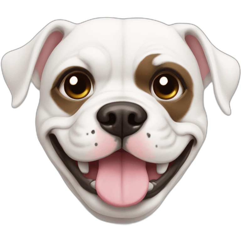 Cute White American bulldog with brown eye patch smiling emoji