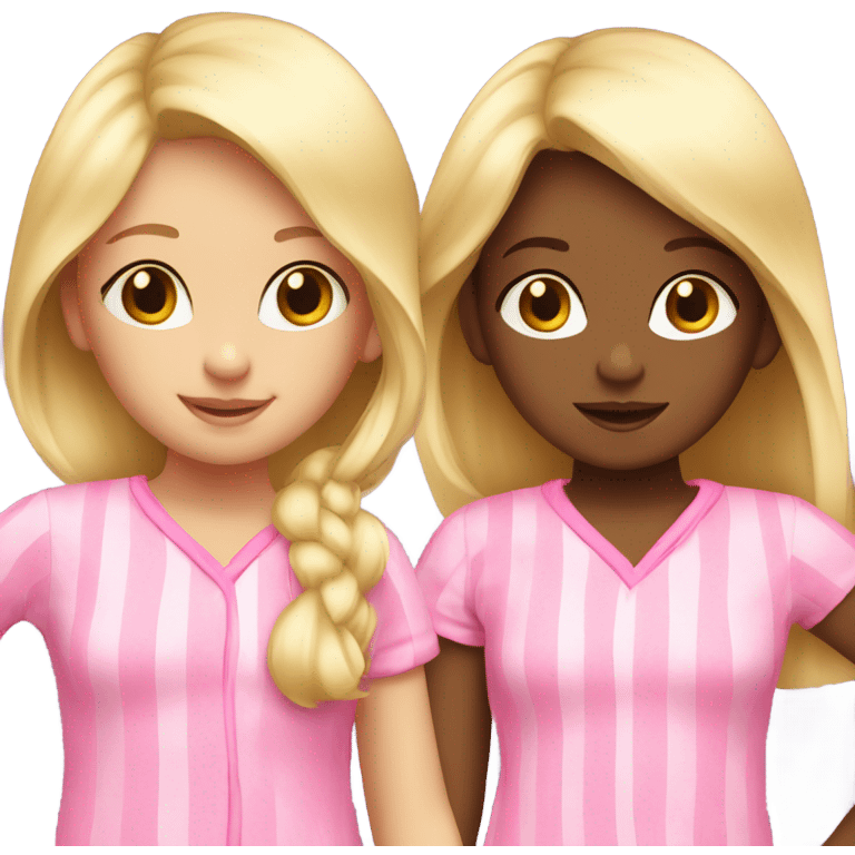 twins girls with blonde hair wearing pink pajamas emoji