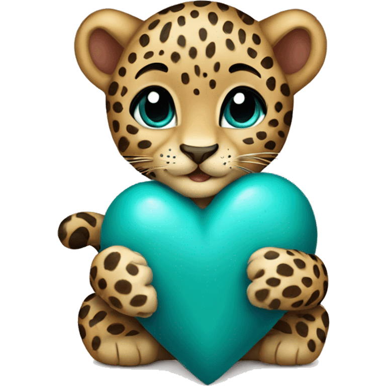 Baby leopard holding a teal heart  emoji