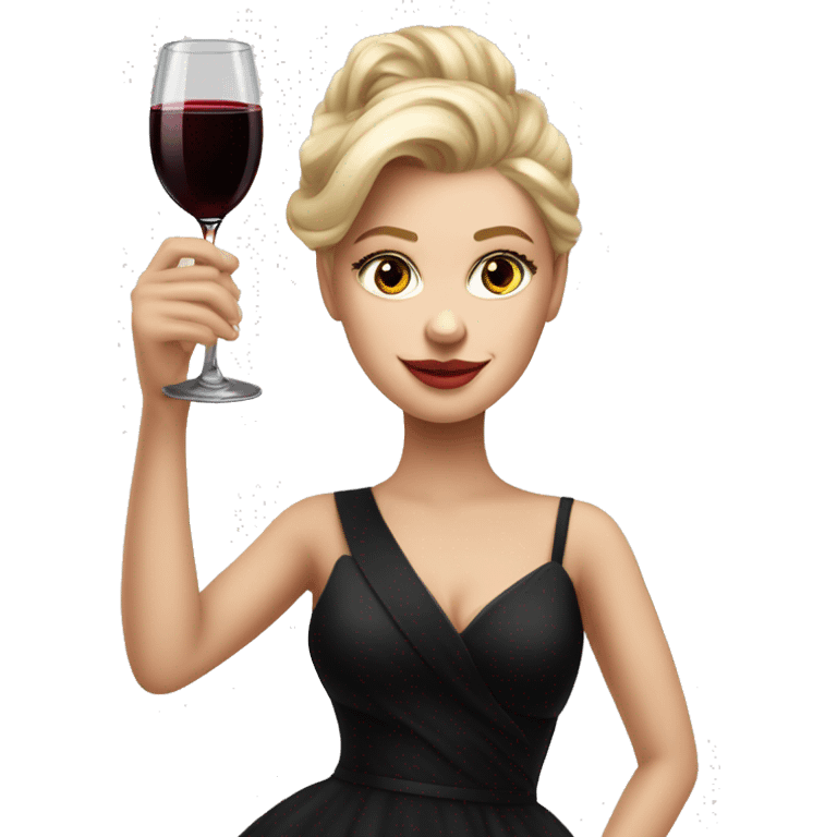 Blonde White girl in black Elegant dress with red wine, ULTRA HYPER REALISTIC emoji