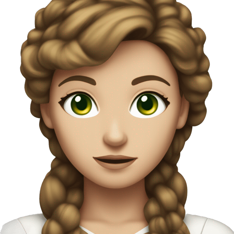 Caucasian Woman named with brown hair green eyes named Ashley who is in the X-Men emoji