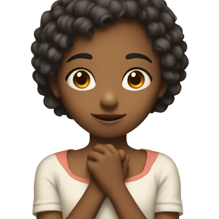 Girl holding hand up showing small space between her fingers  emoji