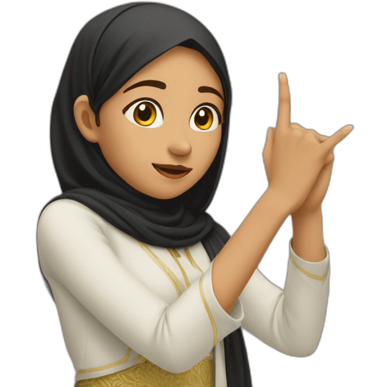 Muslim girl points to the left with her hand emoji