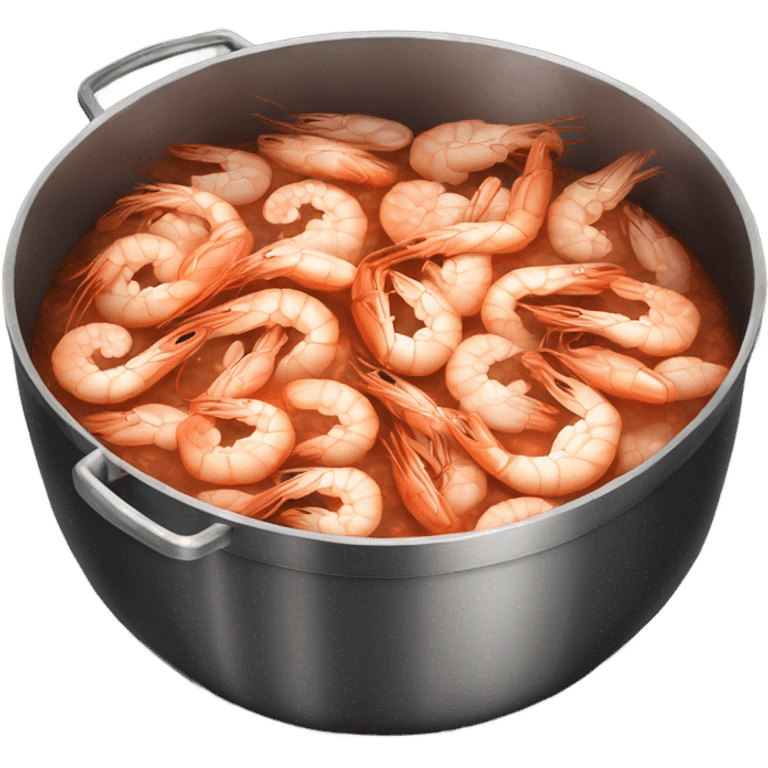 Realistic extra large outdoor pot full of boiling shrimp cooking in it.
 emoji