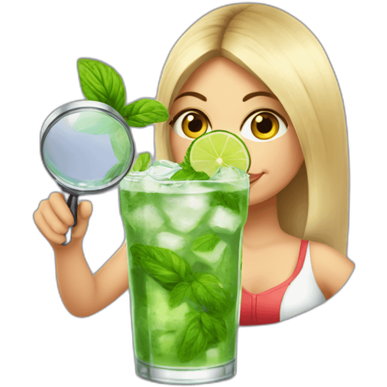 argentine girl with magnifying-glass drinking mojito emoji