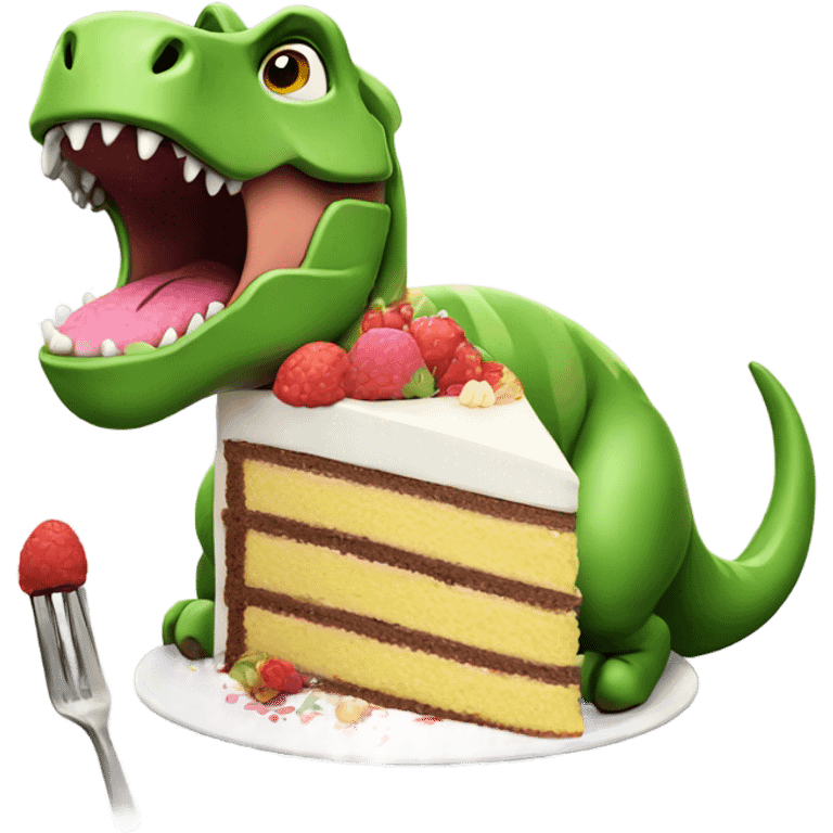 Dinosaur eating cake emoji