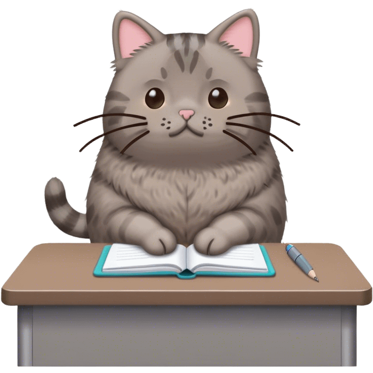 Pusheen the cat sitting at the school desk emoji