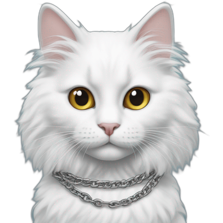 Black and white angora cat with « 93.4 » chain around the neck emoji