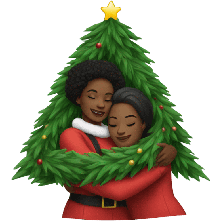 Christmas tree hug with black women emoji