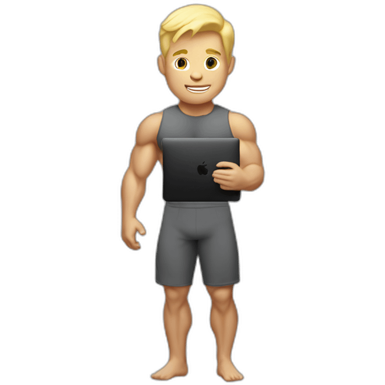 blonde, shorthair bodybuilder with macbook in his hand emoji