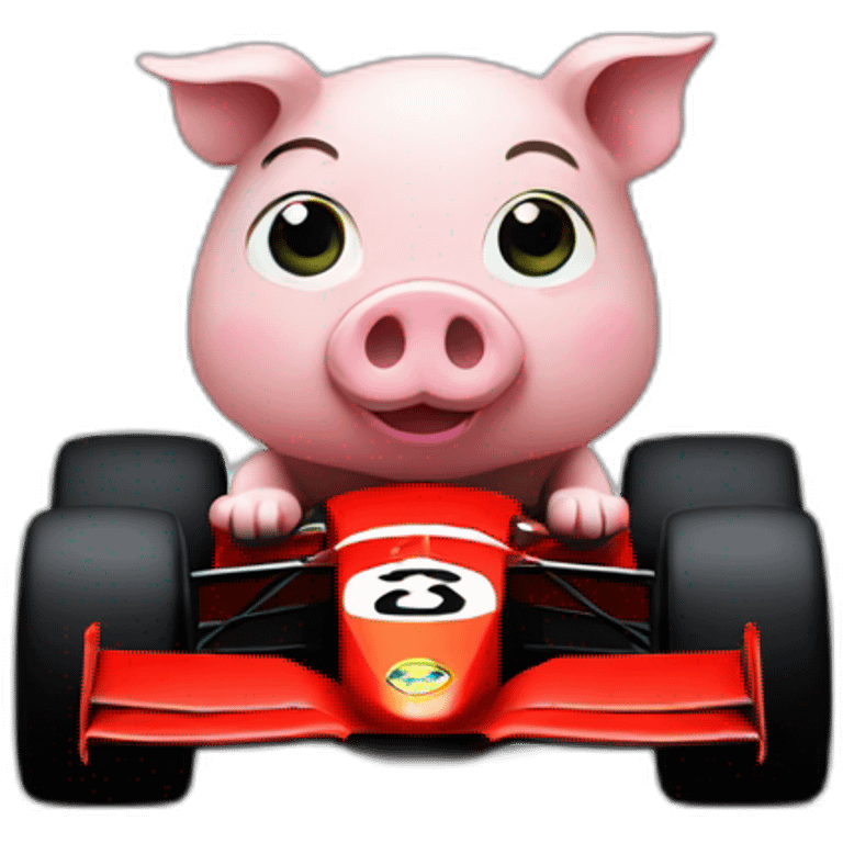 Pig with biceps driving a f1 car emoji