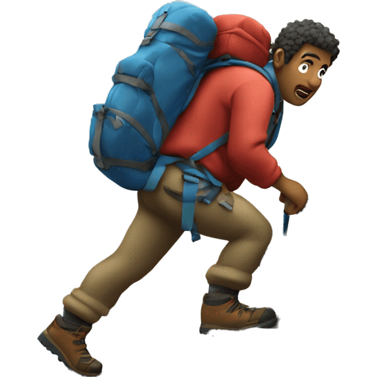 sherpa climbing a mountain with backpack emoji