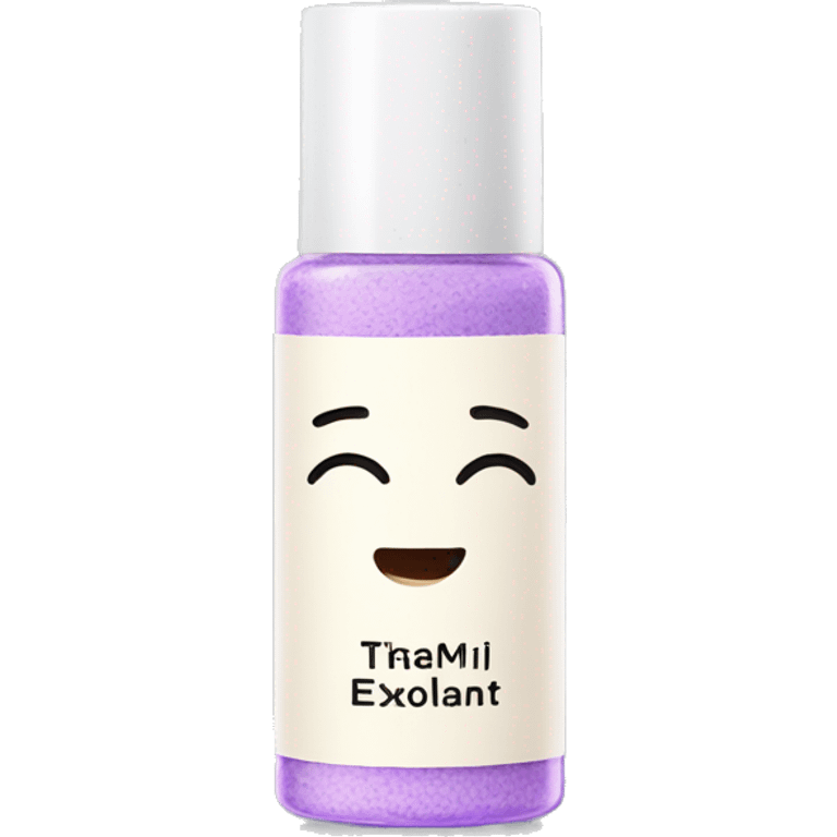 tiny facial exfoliant bottle with label emoji