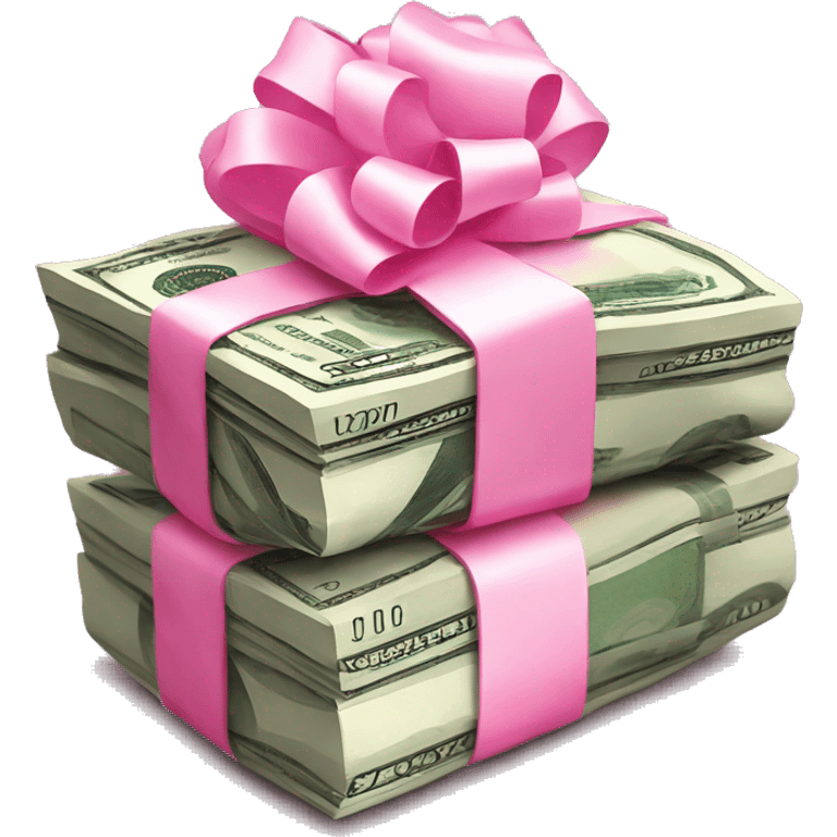 Money stack wrapped in pink bow emoji