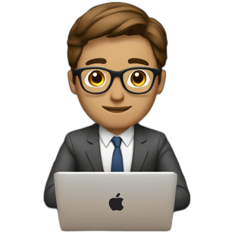 business man working at macbook short brown hair with glasses no tie emoji