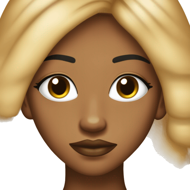 y2k baddie emote with no background. caramel complexion black girl with light brown eyes, face moles, lined, glossy lip, 2000s type of make up for black women, eyelashes, hair pulled up like B.A.P.S. and the same B.A.P.S. gold earrings emoji