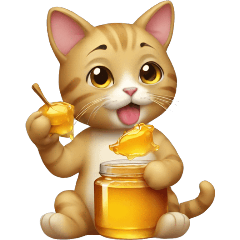 a cute cat eating honey emoji