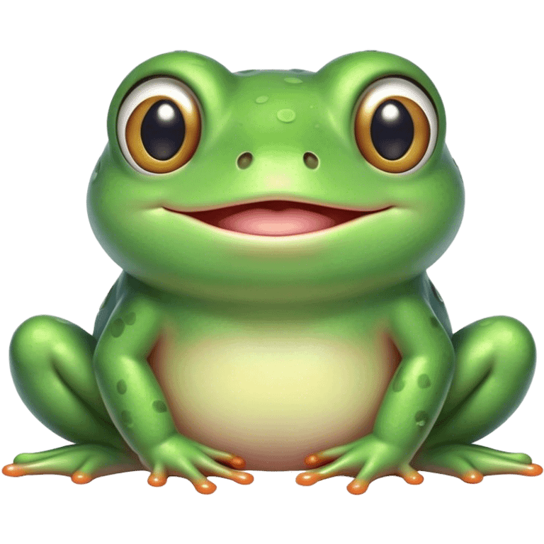 A cute, round green frog with big shiny eyes, blushing cheeks, and a small, happy smile. The frog has a soft, cartoonish style with pastel colors and a cozy, friendly appearance emoji