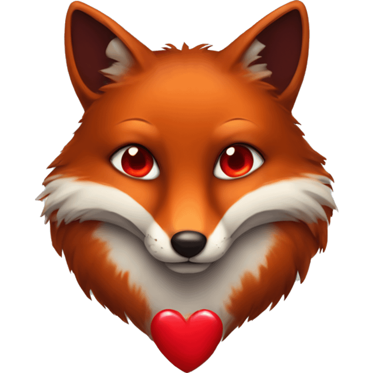 dark red fox face with tiny red heart instead of eyes emoji