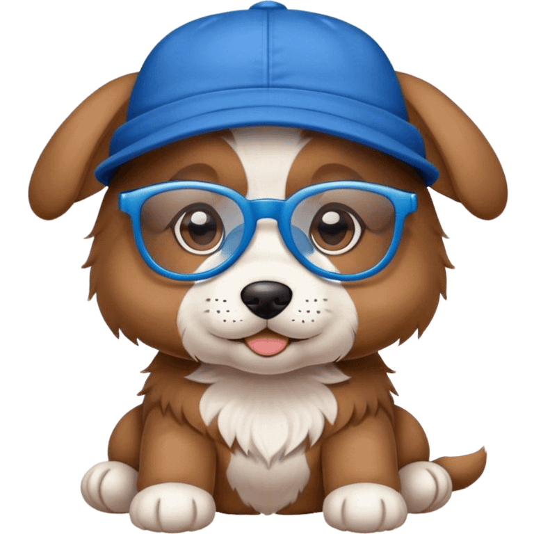 Puppy wearing blue glasses and hat emoji