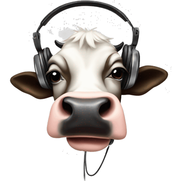 cute cow head melting with head phones listening to music emoji