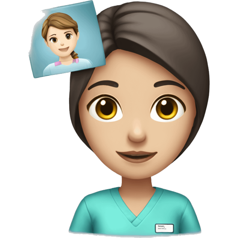 Brunette girl in pink scrubs holding an X-ray picture emoji