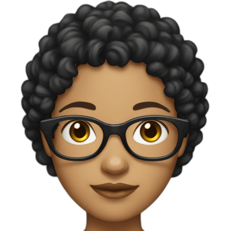 Young adult mixed girl with short black curly hair and glasses. emoji