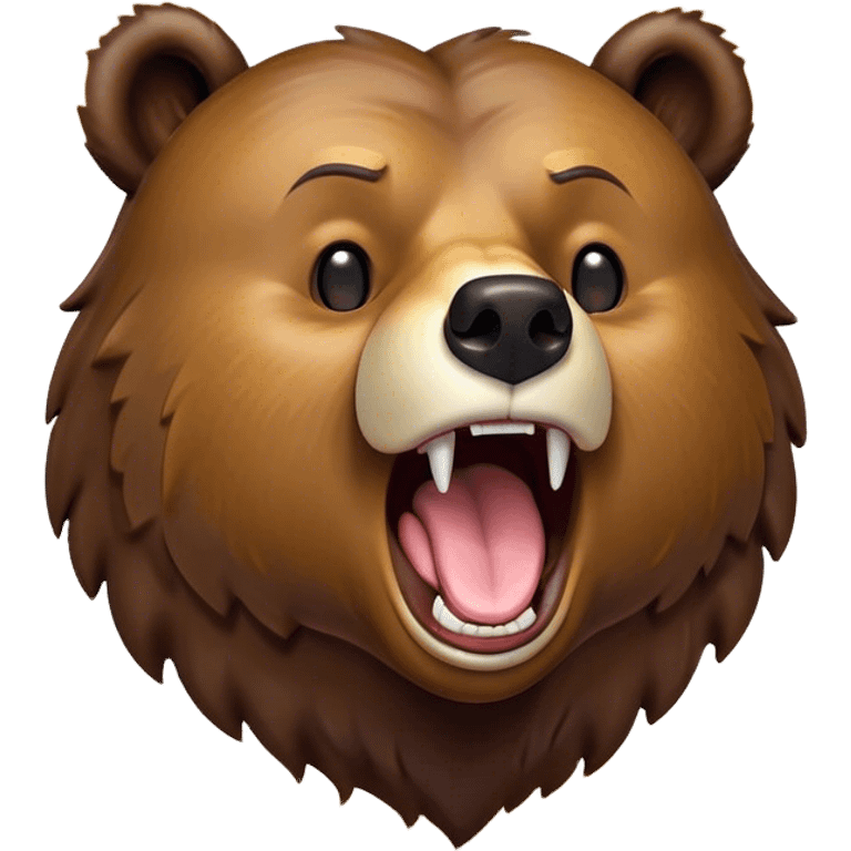 Cinematic Cute Yawning Grizzly Bear Portrait Emoji, Head tilted slightly with a dramatic, wide-open yawn, showcasing a thick, rugged deep brown fur with drooping ears, round eyes barely open in drowsy contentment, Simplified yet irresistibly adorable features, highly detailed, glowing with a soft, cozy glow, high shine, relaxed yet expressive, stylized with a touch of wild whimsy, bright and endearing, soft glowing outline, capturing the essence of a sleepy yet affectionate grizzly, so drowsy it feels like it could stretch out of the screen and curl up for a nap! emoji