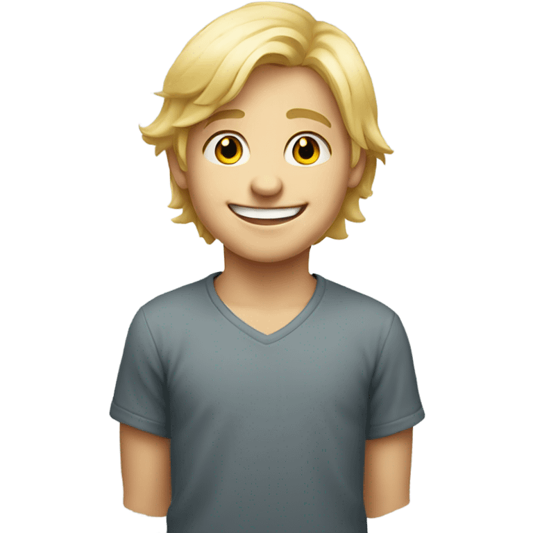 smiling blonde boy portrait with a small smile emoji