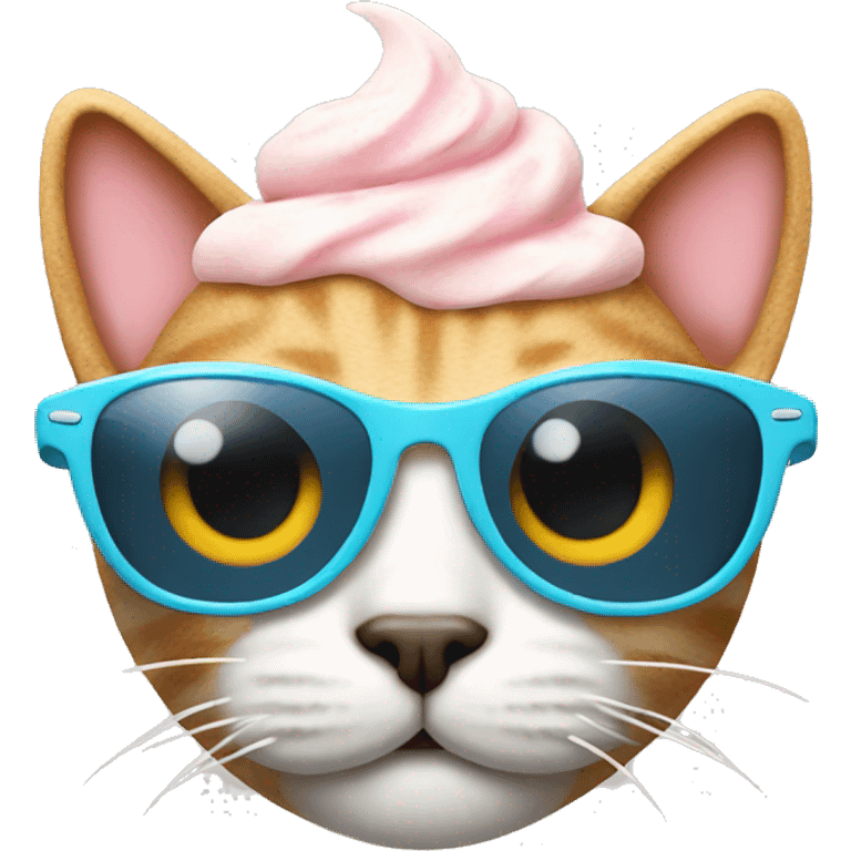 Cat with sunglasses and ice cream  emoji