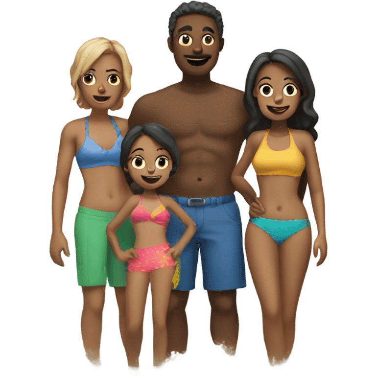 family of five at a beach  emoji