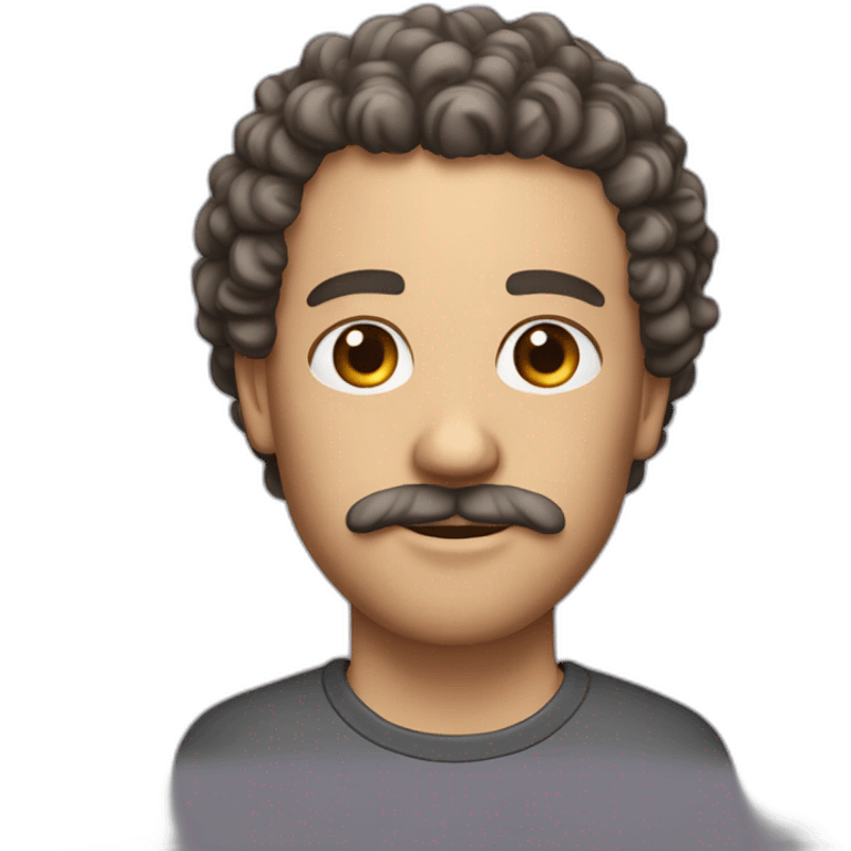 a white man with taper fade curly hair and a little moustache and a beard on chin emoji