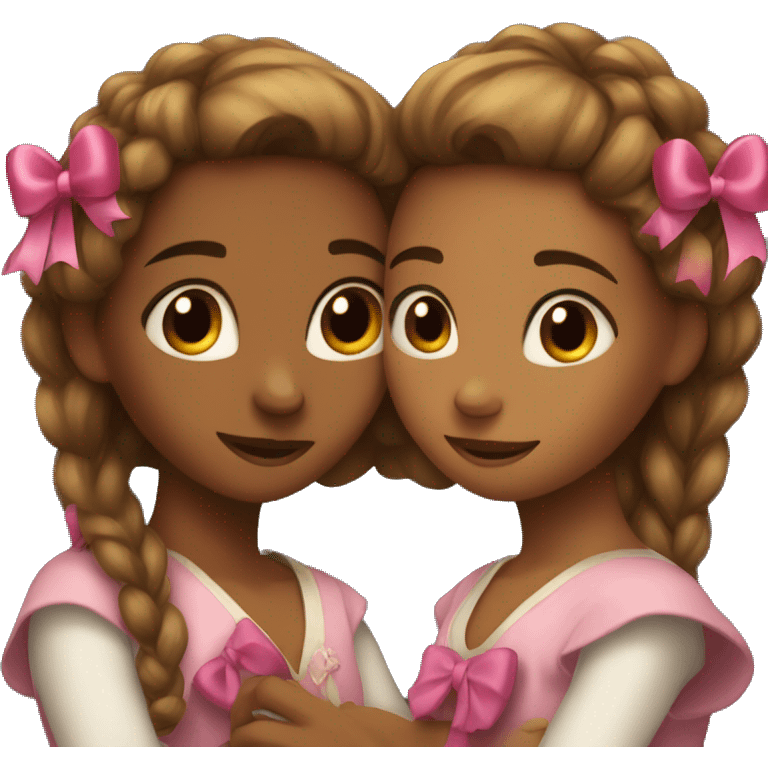 two girls hugging with bows if their hair, brown skinned emoji