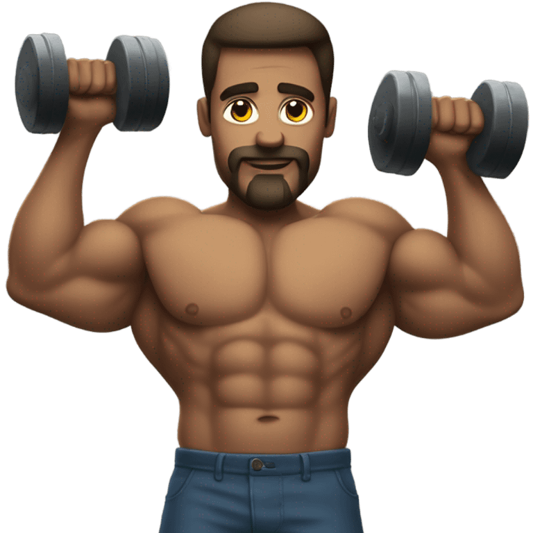 man with very big biceps with dumbell emoji