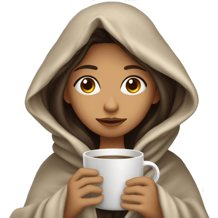 girl brunette inside a blanket sipping coffee eyes closed emoji