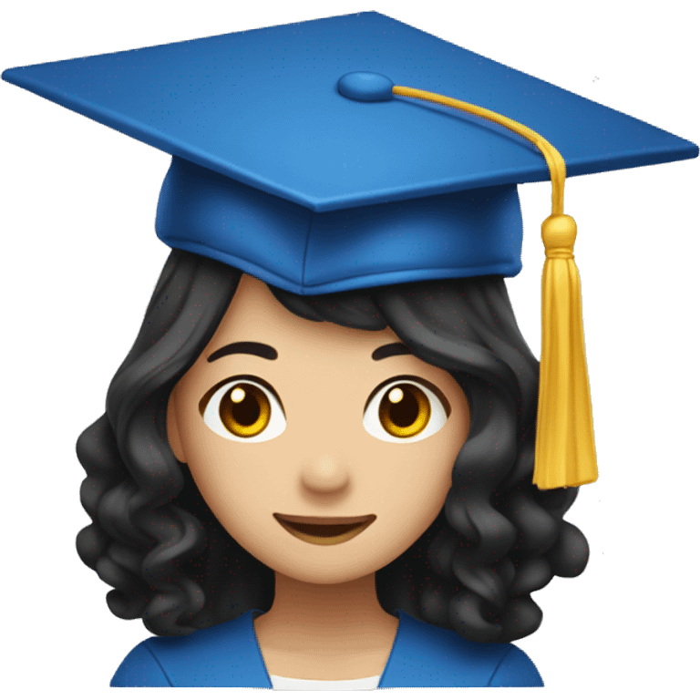 asian girl wearing blue graduation cap with long curly black hair emoji