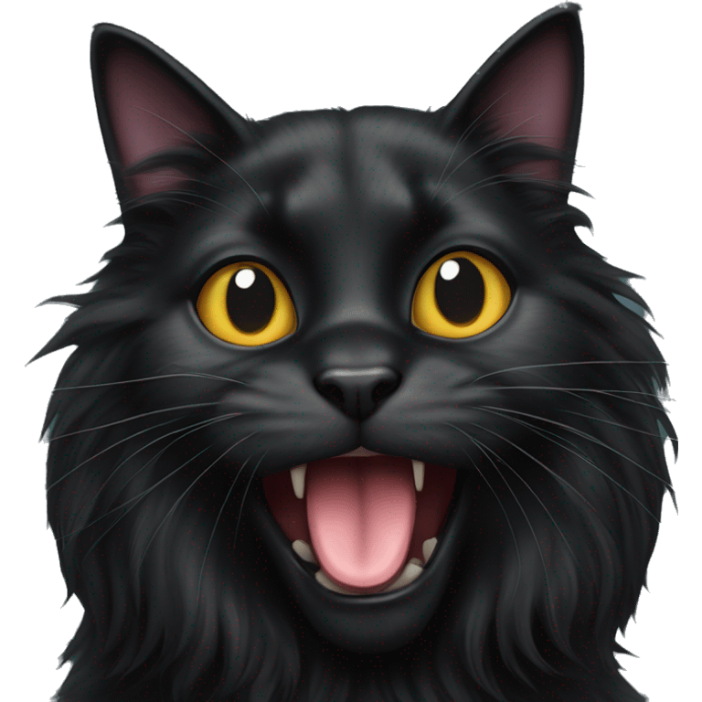 Long haired black cat with tongue out emoji