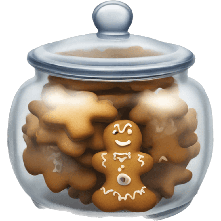 Realistic rococo glass cookie jar with lid full of gingerbread cookies isolated.  emoji