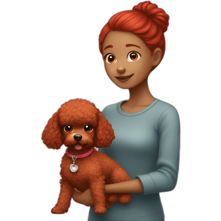 Red haired girl with red toy poodle emoji