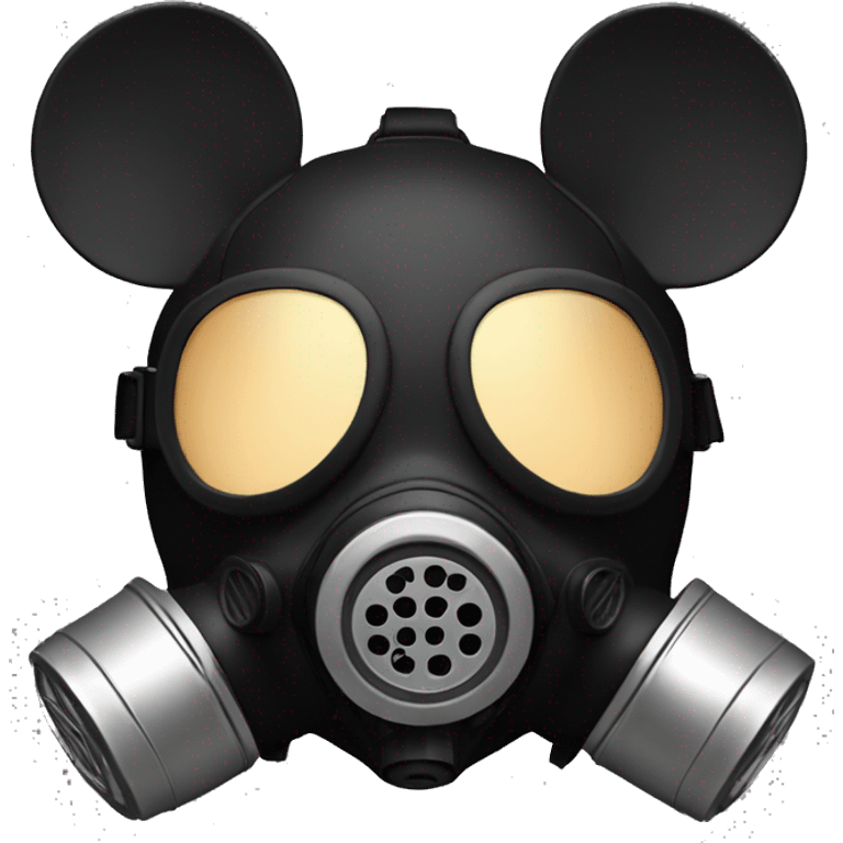 Mickey Mouse themed gas mask,black round Mickey ears on it, has a tan snout but everything else is black emoji