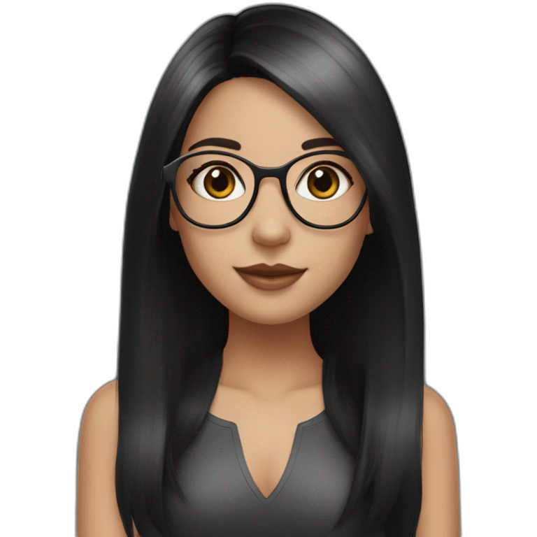 young white girl with rose gold glasses and black straight hair emoji