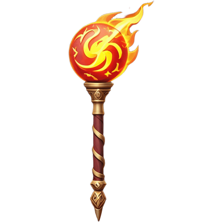 Clash of Clans aesthetic: Cinematic fireball Magic Staff Emoji, rendered in a 3D vector-style similar to standard emojis with minimal shading and bold, simplified shapes. A compact, isometric enchanted staff with intricate runic carvings and a glowing orb at its tip, softly glowing with a mystical arcane charm. Simplified yet unmistakably iconic, highly detailed and consistent, glowing with a soft radiant glow and high shine. Stylized with a touch of legendary sorcery and a soft glowing outline, capturing the essence of a powerful magic staff with a friendly, playful vibe! emoji