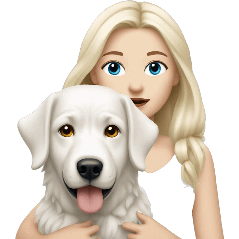 blonde girl with blue eyes with a West Highland white dog emoji