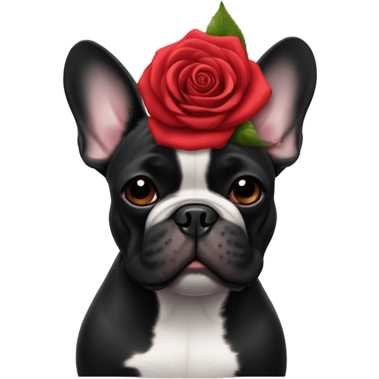 French bulldog black with rose emoji