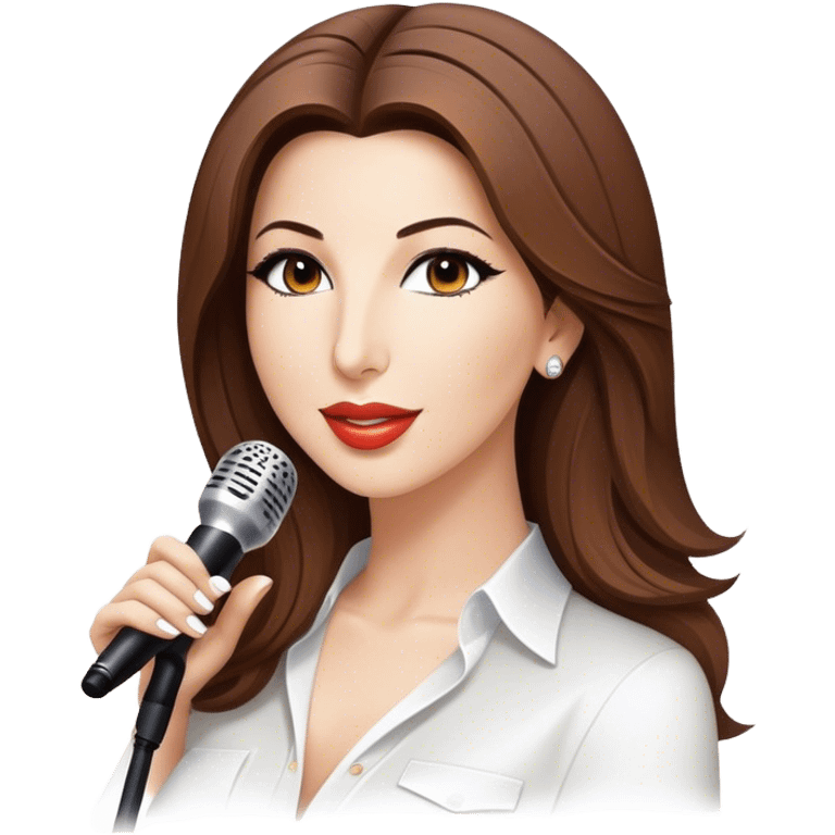 Cinematic Realistic Nancy Ajram Pop Culture Emoji, depicted with a charismatic modern portrayal of the celebrated singer rendered with crisp detail and energetic lighting. emoji