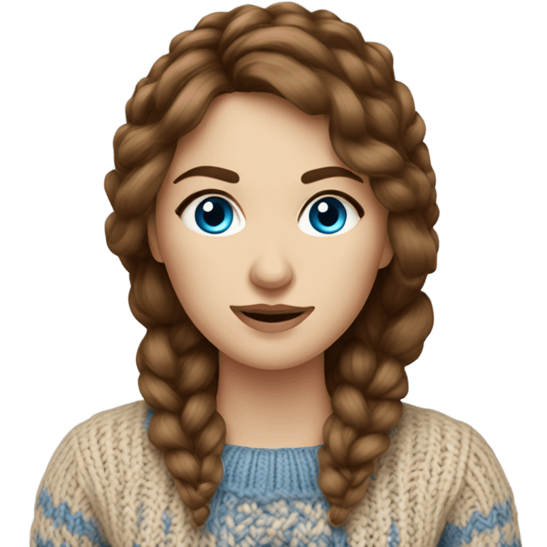 beautiful finnish brown hair woman with blue eyes knitting sweater  emoji