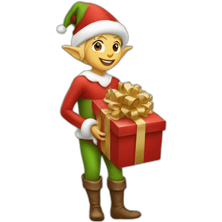 Elf delivering Christmas gift emoji