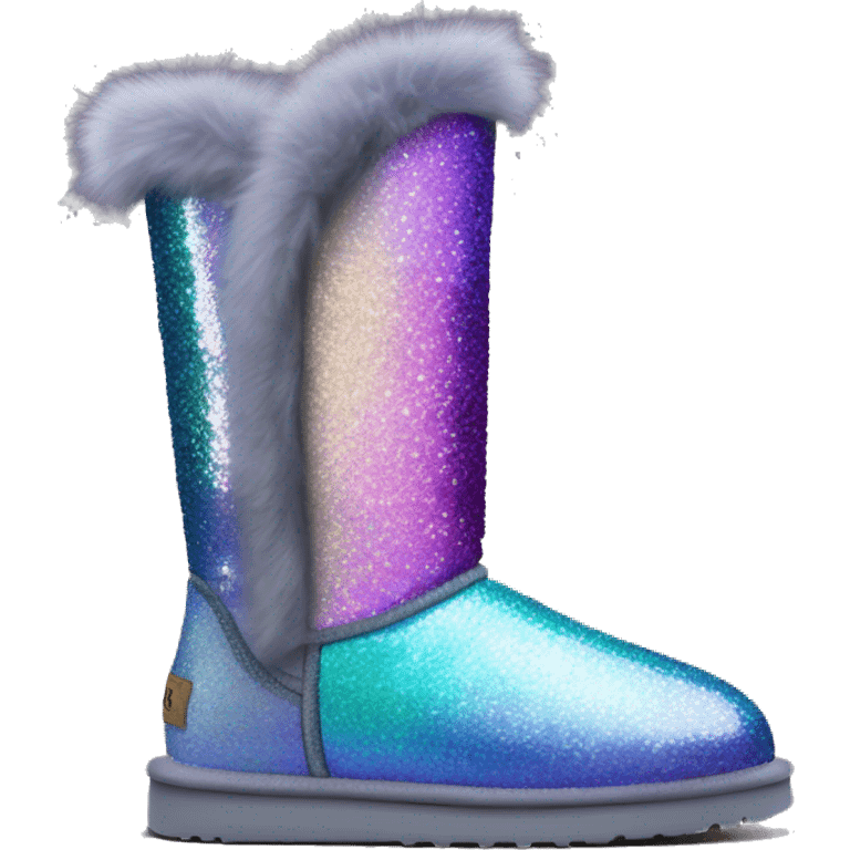 Realistic iridescent Sparkle glitter and fur Ugg boots. emoji